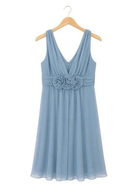 Adrianna Papell Occasions Dusty Blue Chiffon Rosette Cocktail Dress – Size 12